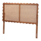 Baxton Studio Orianthe Scalloped Headboard - Boho Chic Bed Backrest with Cane Woven Panel, Modern Minimalist Bedroom D?cor, Queen Size